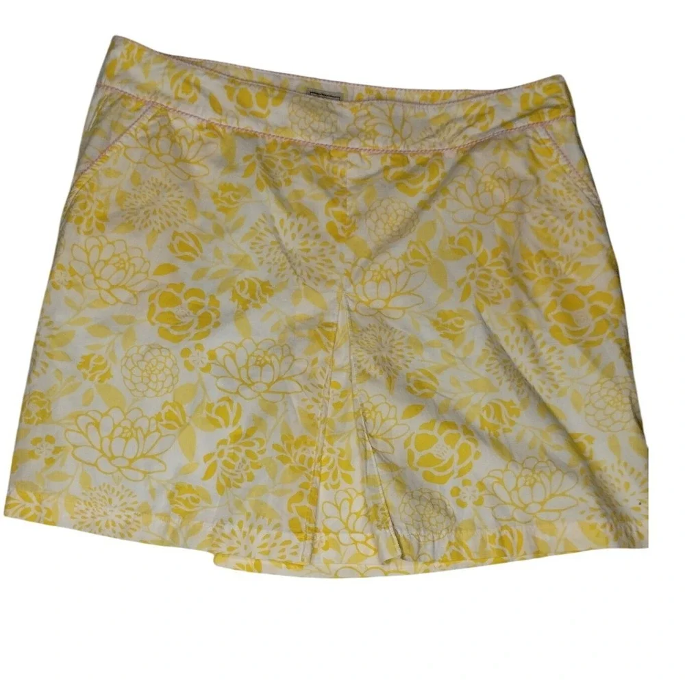 L.L.Bean Floral Skort Yellow White Cotton Blend‎ Casual Skirt Size 18 Petite
